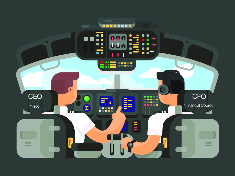 A vector image of two pilots flying a plane