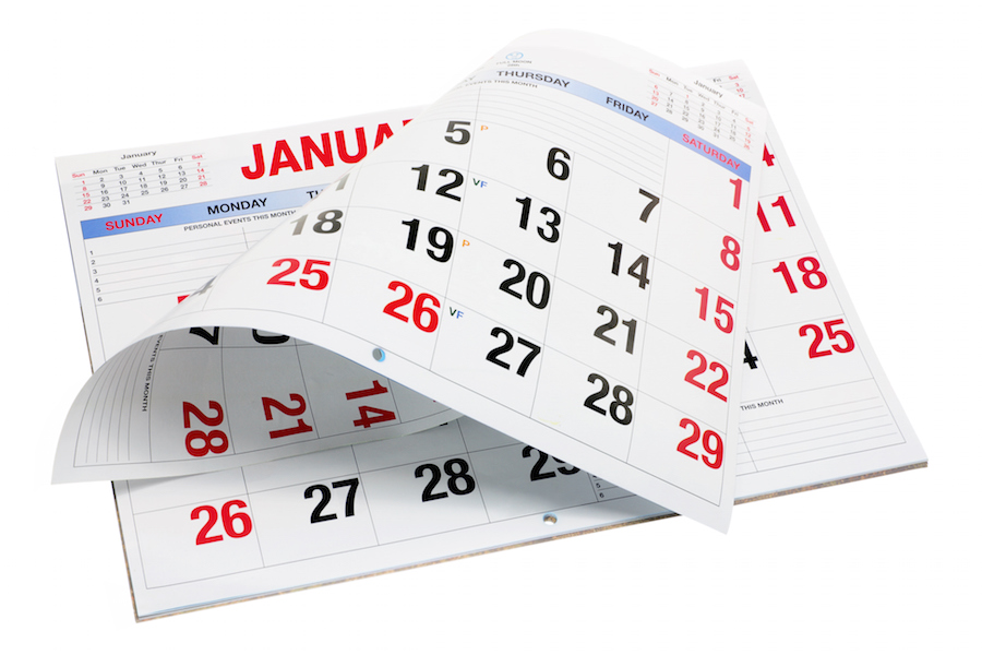 Paper calendar showing dates